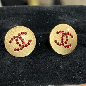 Chanel Red Rhinestone Stud Earrings